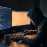 developer working late at night with AI code completion tool