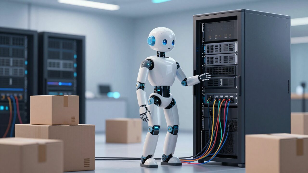 AI robot with server rack - migration concept