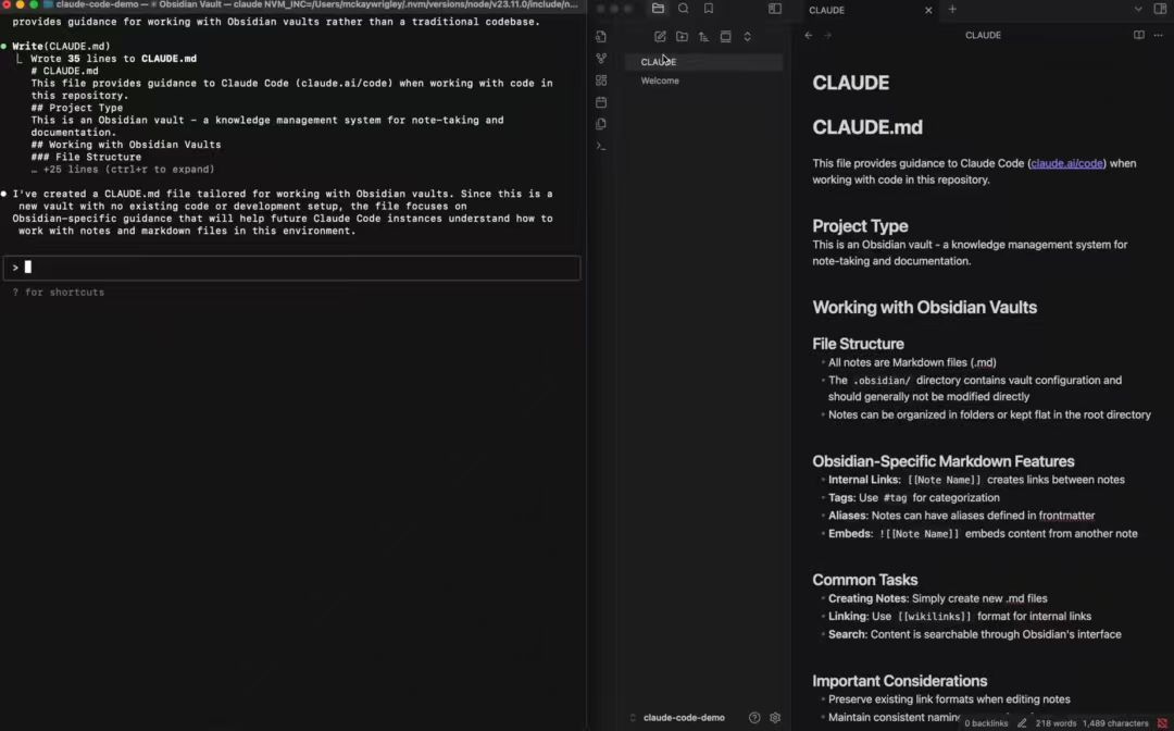 Claude Code interface showing AI agent processing notes