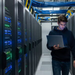 Data center corridor with server racks