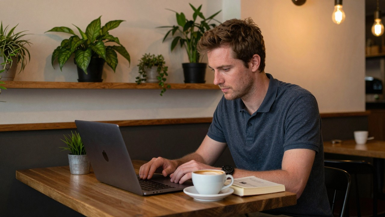 Developer working on laptop running local AI model