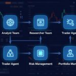 Multi-agent AI trading system dashboard with five agent nodes