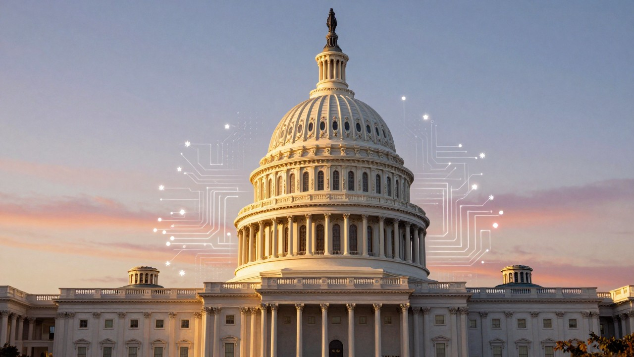 US Capitol building with AI circuit patterns, sovereign wealth fund concept