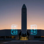 SpaceX headquarters at dusk with AI device prototype