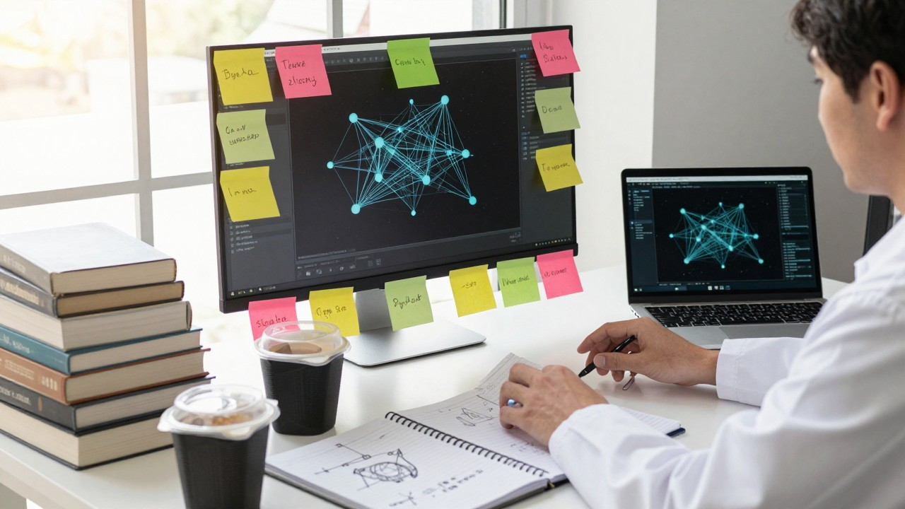 Researcher desk with 3D visualization