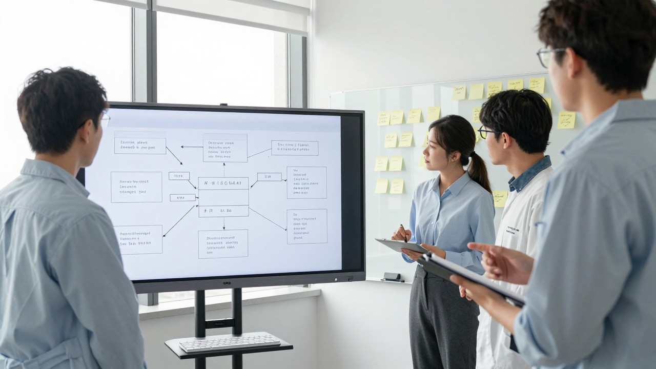 Team reviewing shared project diagrams